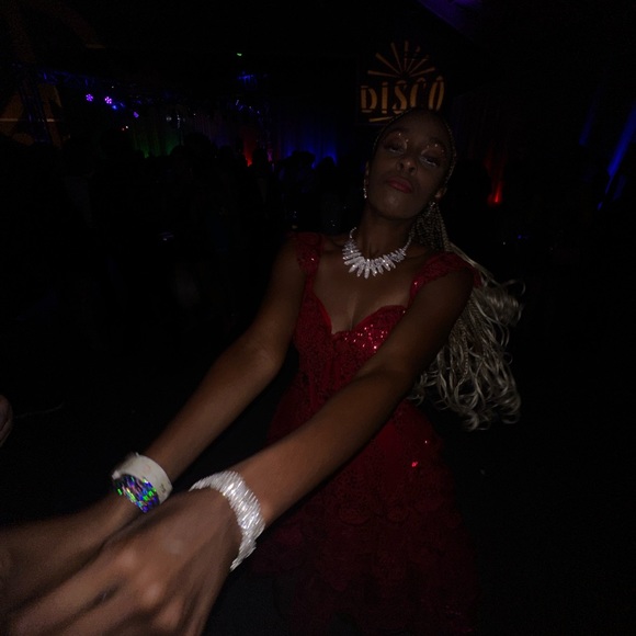 Dark Red A-Line Off The Shoulder Short Glitter Homecoming Dress With Appliques - Picture 3 of 4